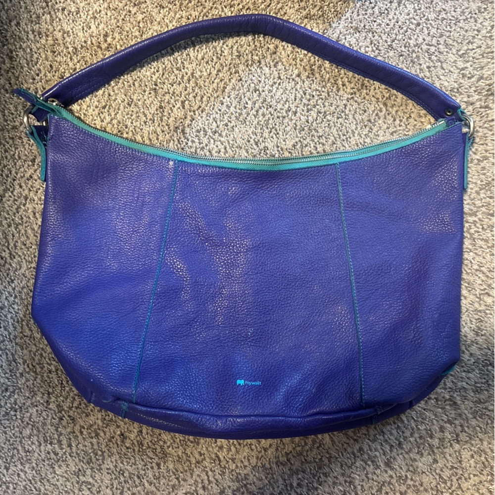 Blue Leather Shoulder Bag